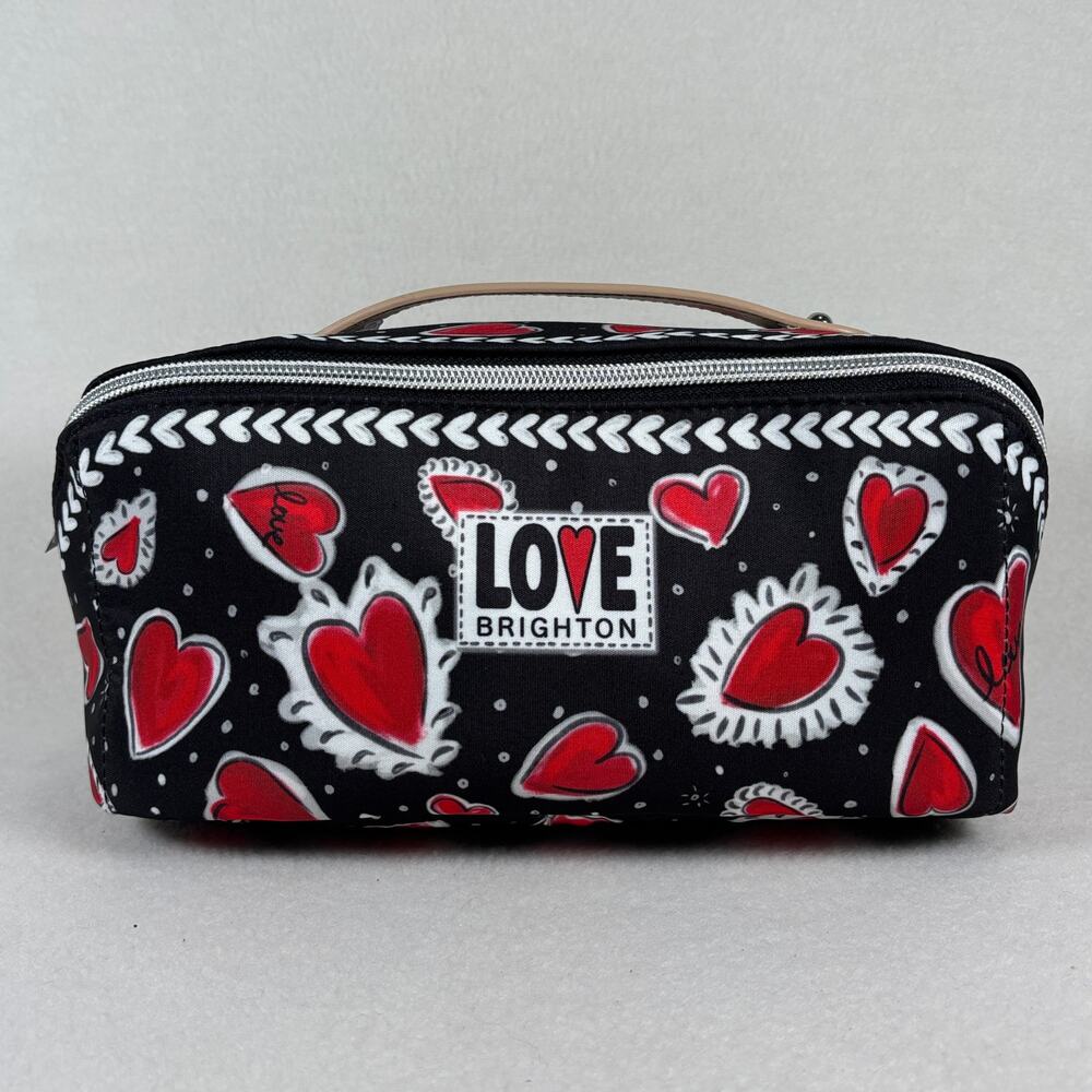 Brighton Love Hearts a Flutter Cosmetic Bag w/ Mesh Bag, Black Red White NWT